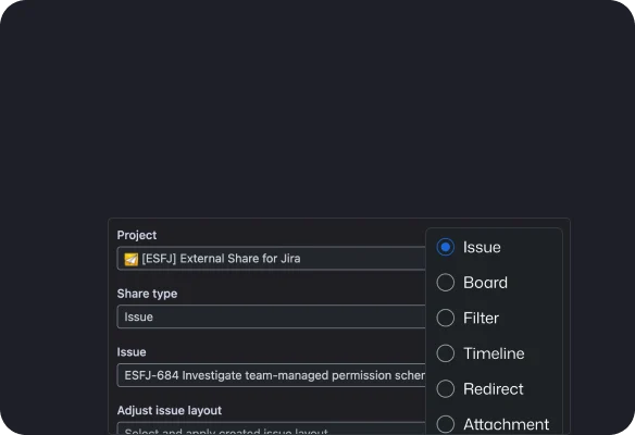Selecting a Jira issue to share externally